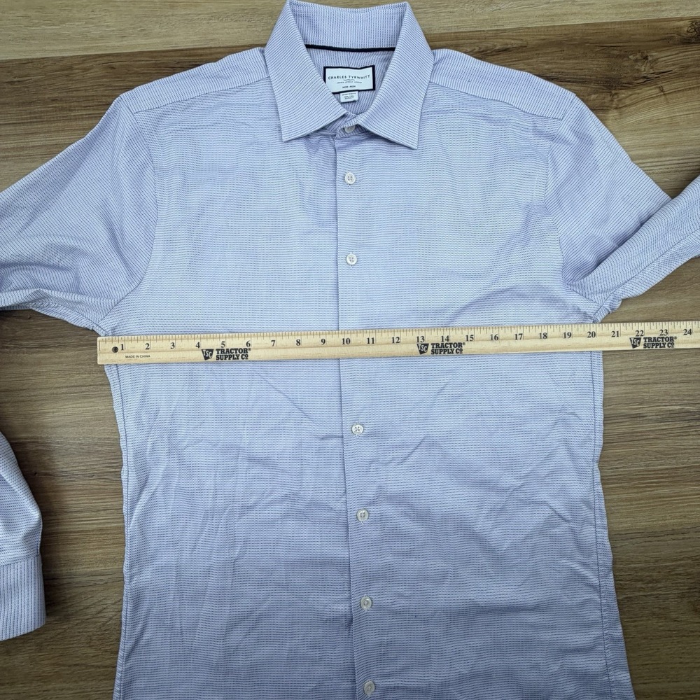 Charles Tyrwhitt Dress Shirt Mens 16.5 34 Blue Pink Dots Extra Slim Fit Non Iron - Picture 7 of 7